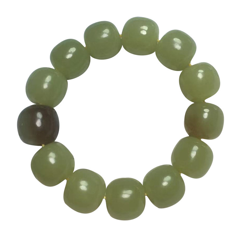 黄口带糖老型15mm手串天然玉石若羌黄口料细料鸡油手饰