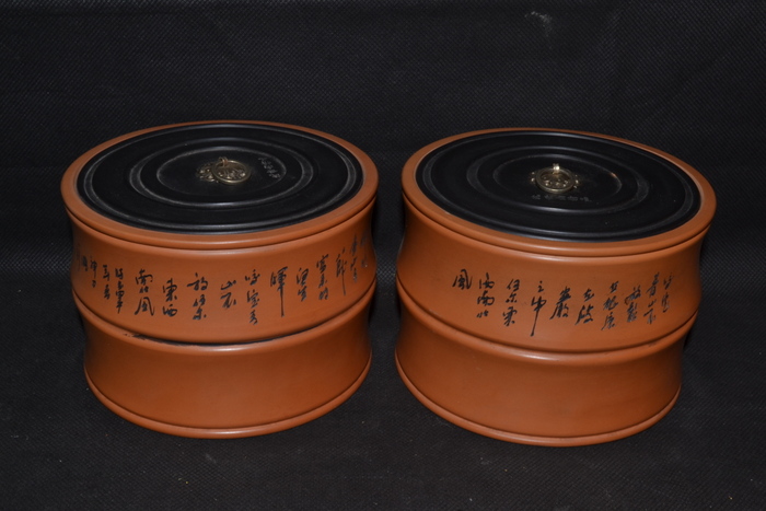 红盆黑盖天落盖 精品蟋蟀盆 苏州名家沈世南 雕刻竹节盆 蛐蛐罐 - 痕