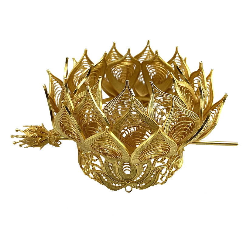 莲花古风原创创发纯银镀金花丝镶嵌工艺汉服发饰