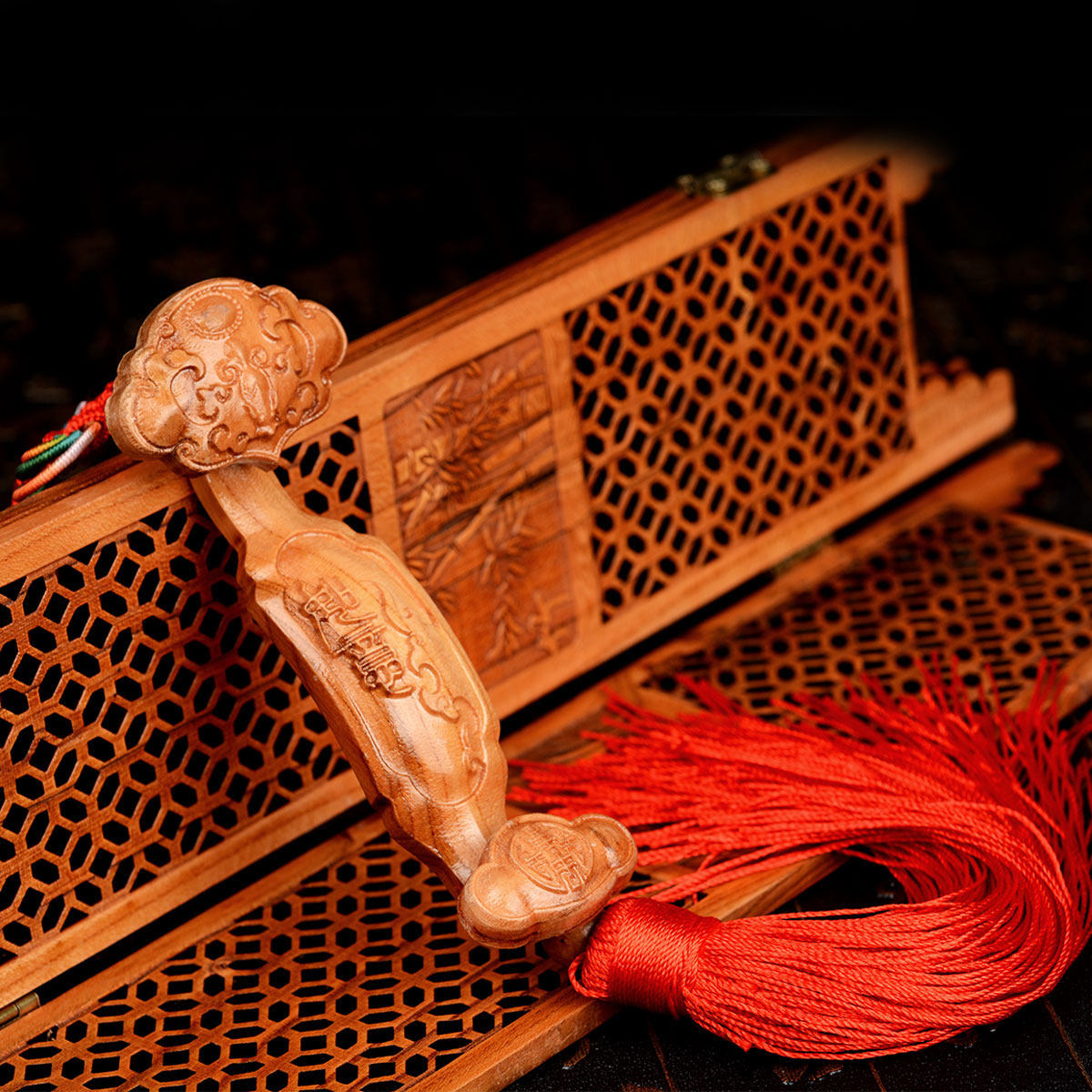 如意宏图好运桃木挂件木雕汽车挂饰工艺礼品牡丹摆件木雕