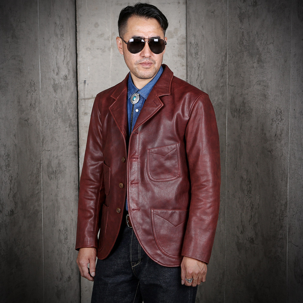 新品修身型真皮皮衣男机车头牛皮休闲西服秋季皮衣
