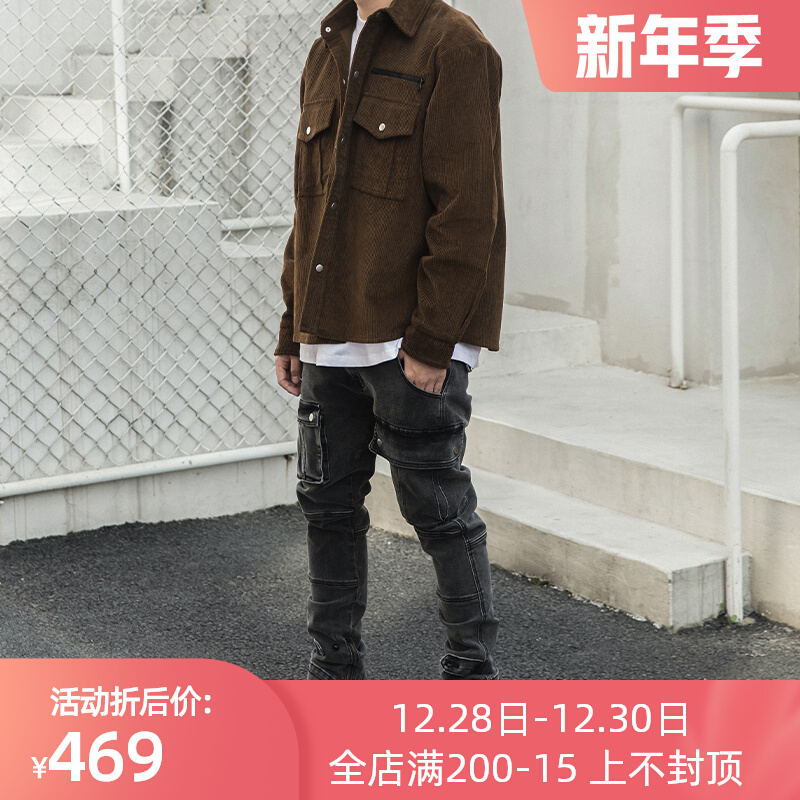 PMW烟灰色欧美街头潮牌休闲阔腿牛仔长裤子男士春秋vibe国潮高街