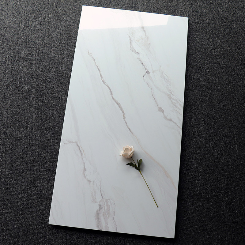 现代简约白色亮面石纹地板砖400x800厨卫浴室防滑瓷砖