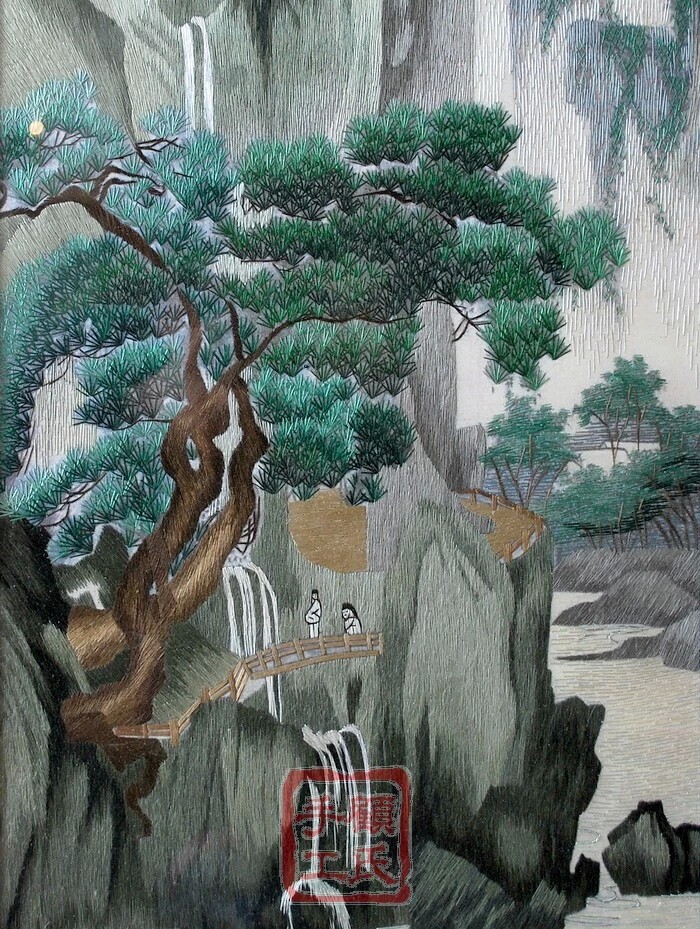 45106顾氏苏绣唐寅山水四季风景刺绣画第一组