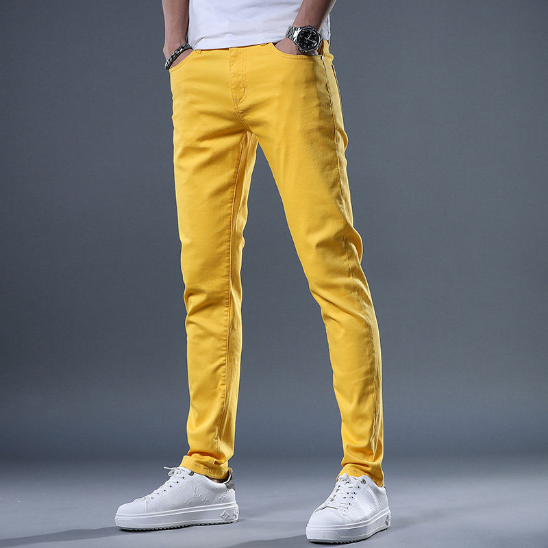 春夏黄色休闲牛仔裤男士弹力潮牌帅气青年百搭牛仔裤