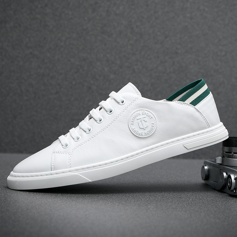 2022男鞋夏季透气套脚小白鞋男真皮潮流百搭休闲鞋薄款平底男板鞋