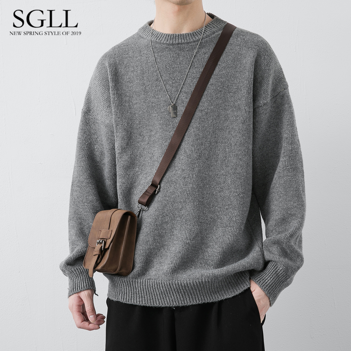 圆领毛衣男宽松秋冬打底衫加厚针织衫韩版潮流个性毛线衣冬季外套