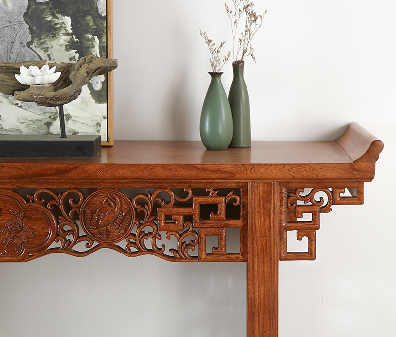 新中式条案老榆木古典雕花玄关门厅条几供桌神台全实木