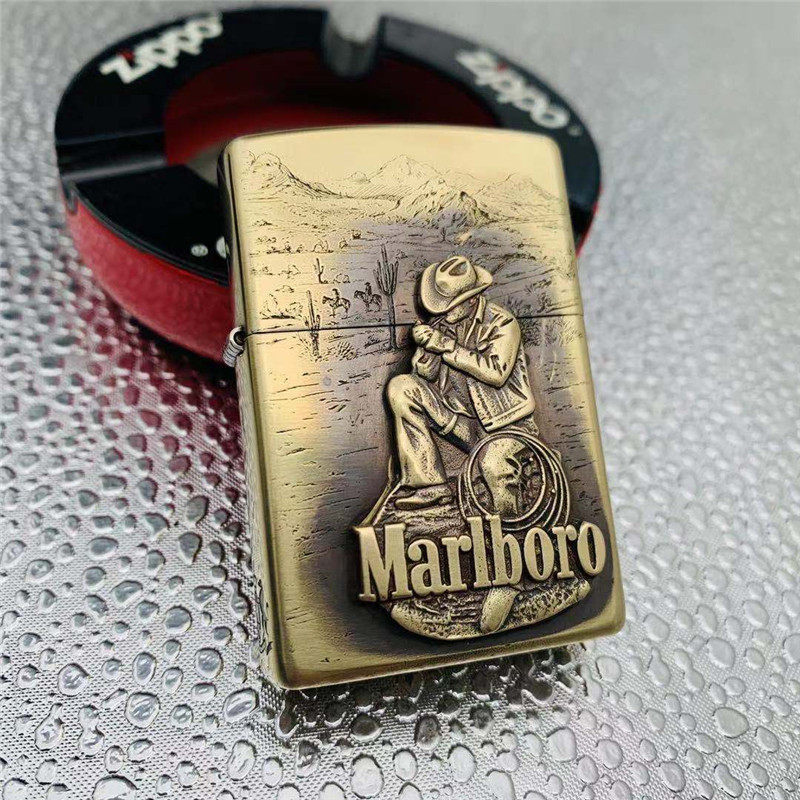 正品zippo之宝煤油防风打火机纯铜焊贴章点烟万宝路zippo