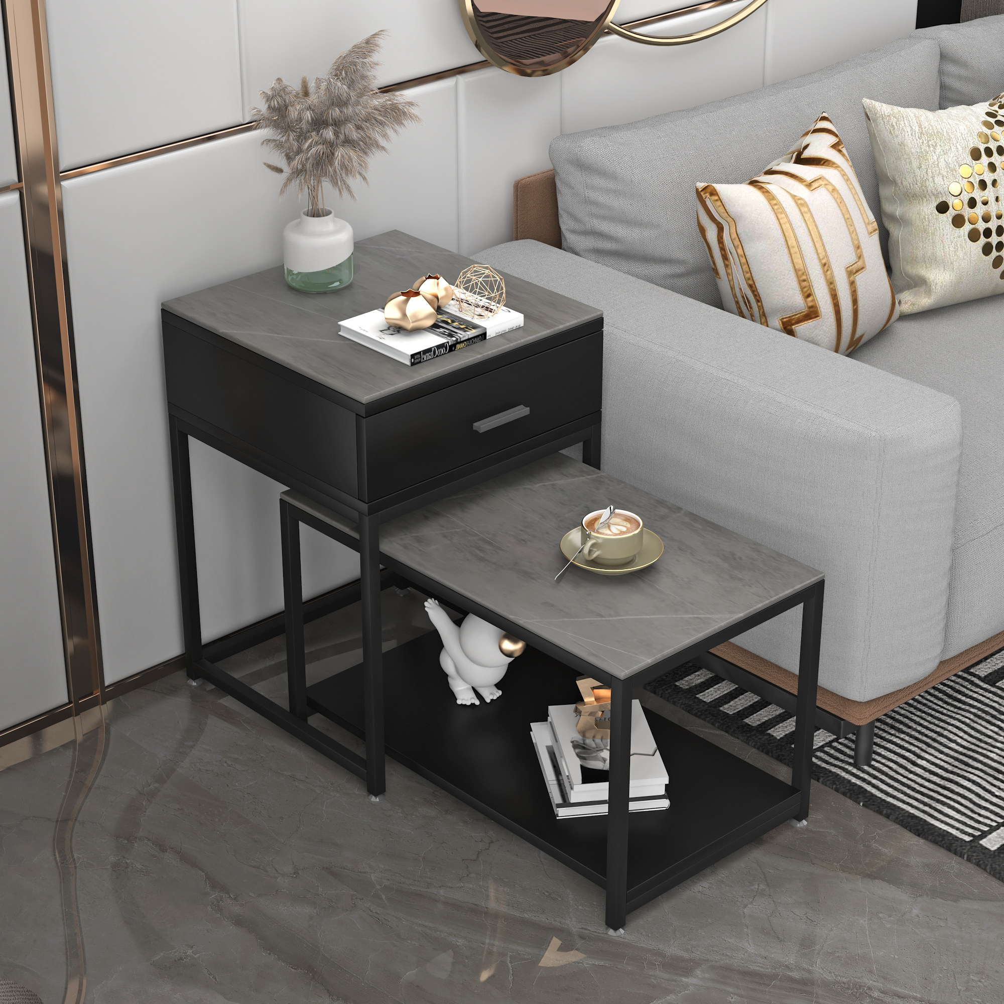 岩板移动侧边边柜沙发客厅可伸缩桌子小桌轻奢角几