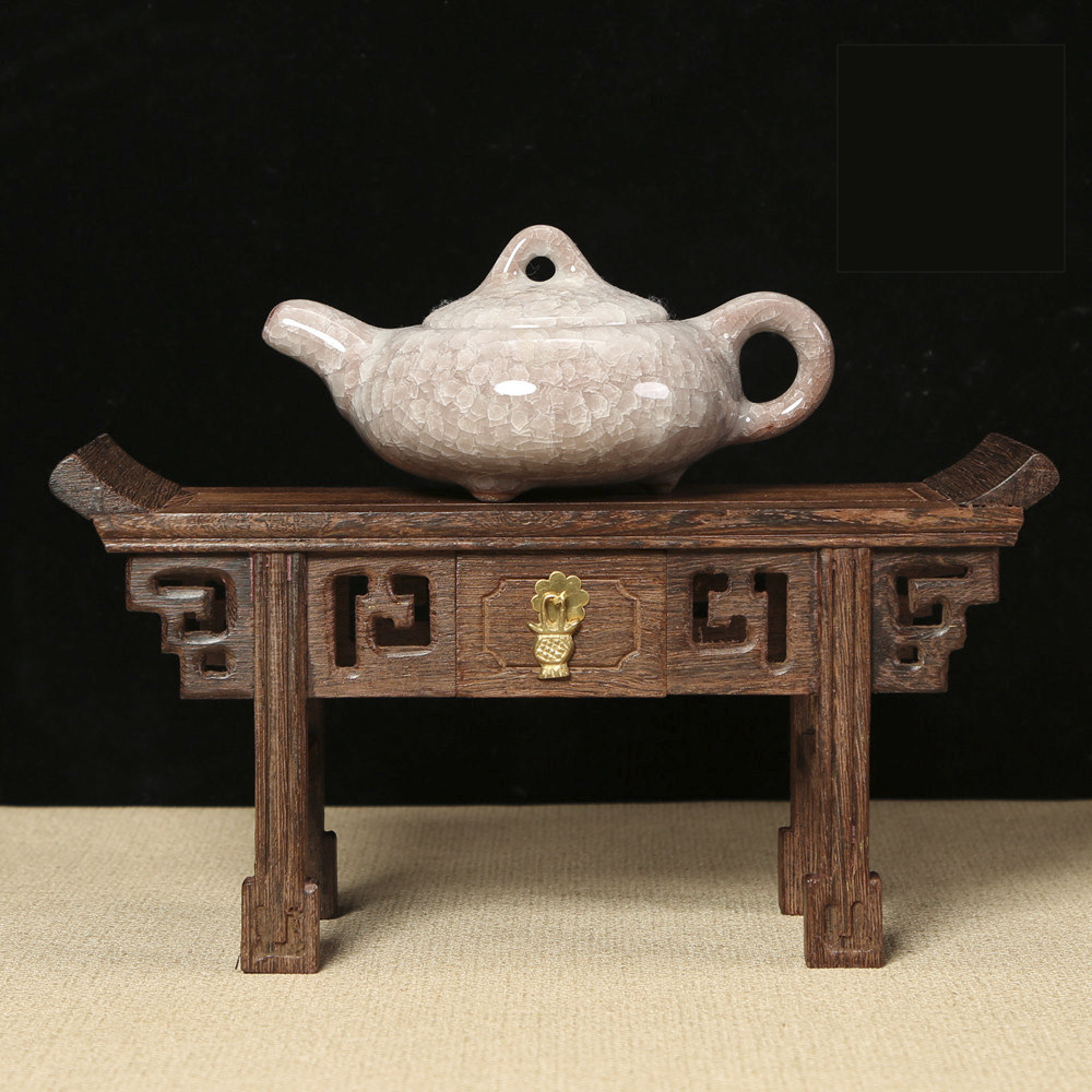 红木质微型家具翘头条案摆件鸡翅木长方形雕花底座茶叶具拍照道具