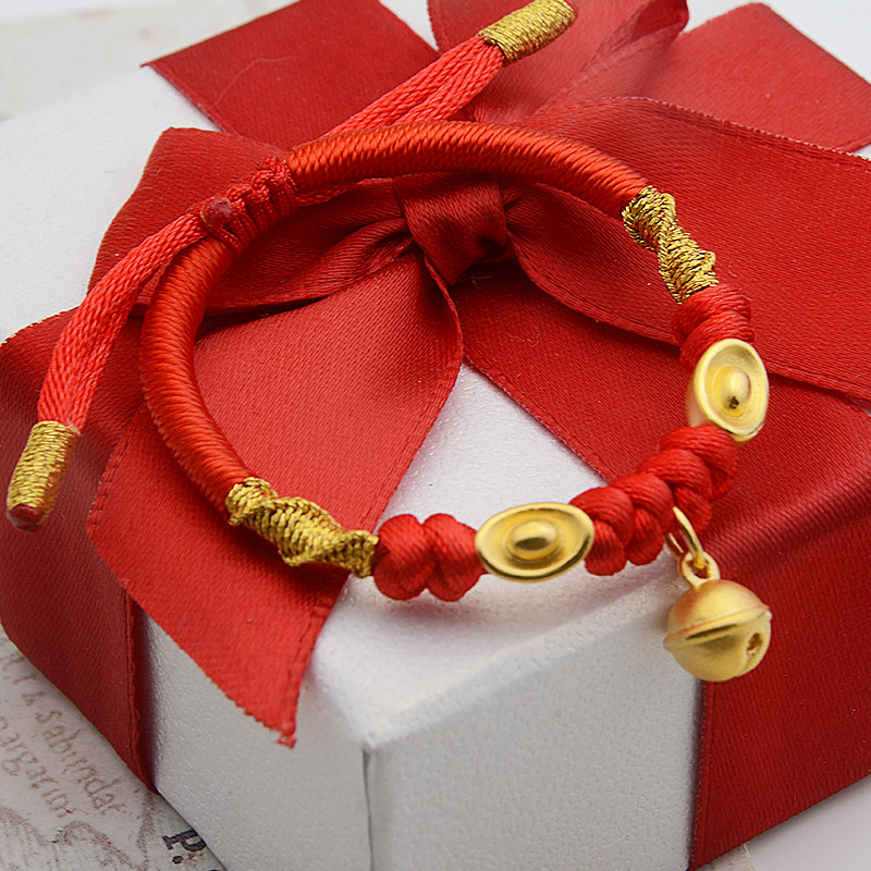 足金999小铃铛会响黄金手链女款999纯金转运珠3d硬金手坠宫铃手串