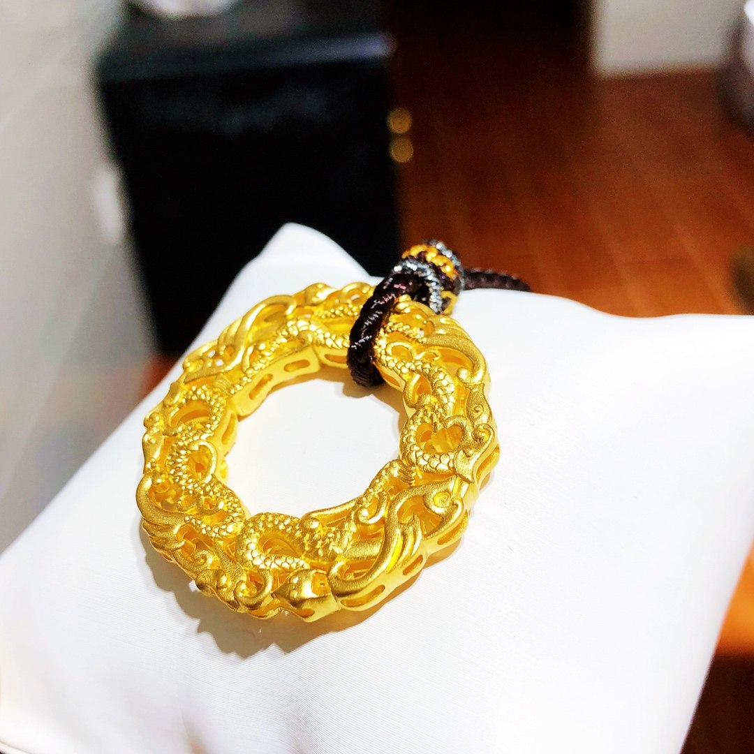 足金龙腾镂空龙男生肖硬金3d吊坠金龙腾古法颈饰