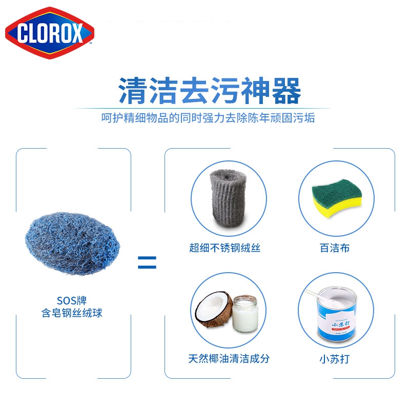 美国进口 clorox 高乐氏钢丝球厨房去污刷轮胎浴室浴缸清洁18个装 - 图2