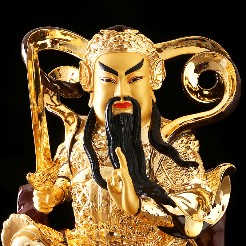 秦歌台湾铜鎏金玄天上帝神像供奉家用玄武真武摆件