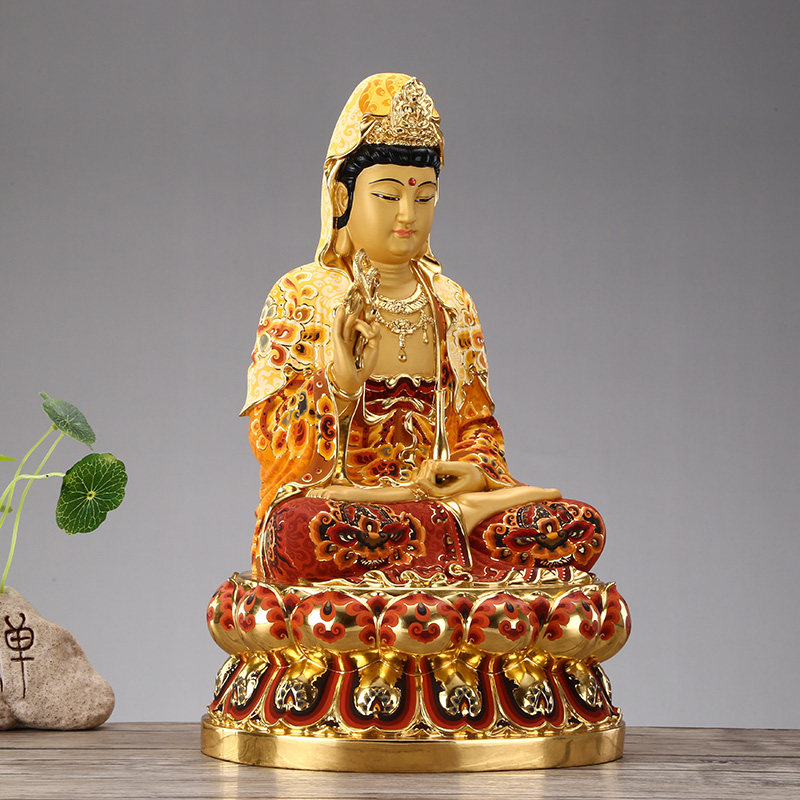 秦歌纯铜彩绘纯铜观世音菩萨佛像观音神像摆件摆件