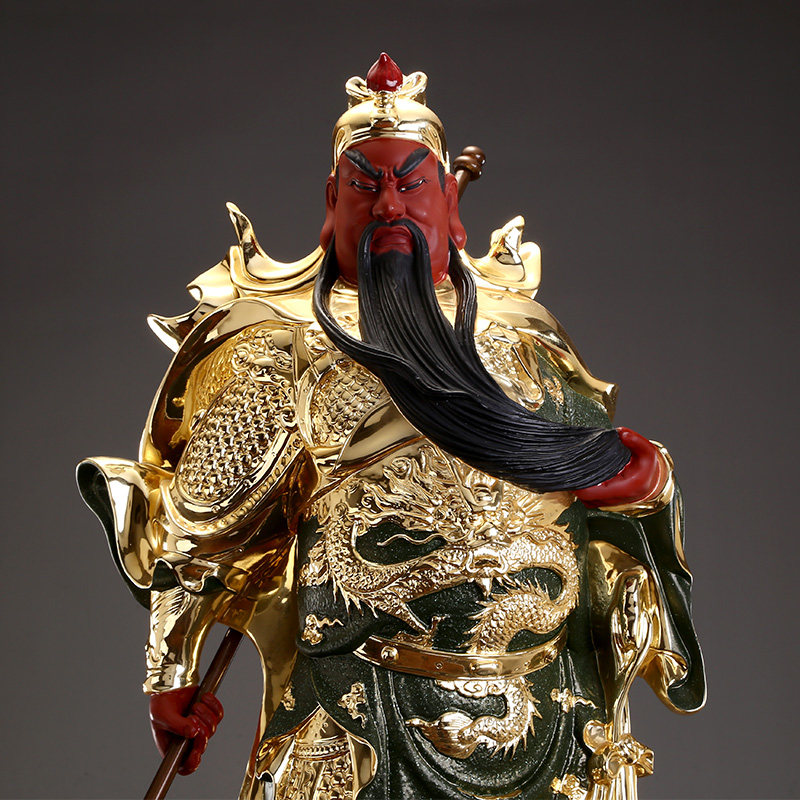 秦歌踏山关公铜像厘米武财神纯铜鎏金二哥财神爷摆件