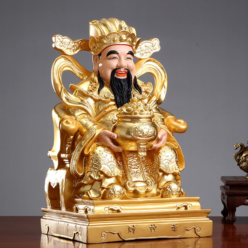 财神秦歌纯铜贴金财神爷神像家用文佛像元宝开业摆件