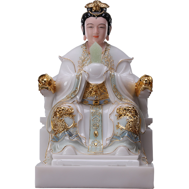 泰山汉白玉奶奶神像家用供奉碧霞元君圣圣母娘娘装饰摆件