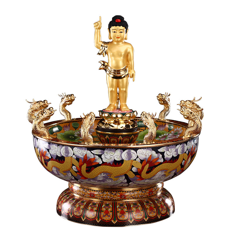 纯铜九龙浴佛盆景泰蓝彩绘浴佛盘太子佛沐浴盆寺庙法会浴佛节法器