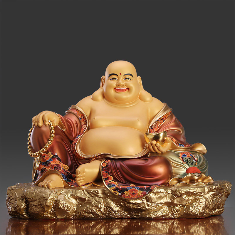 弥勒秦歌纯铜彩绘佛像大肚佛笑佛开开光供奉摆件