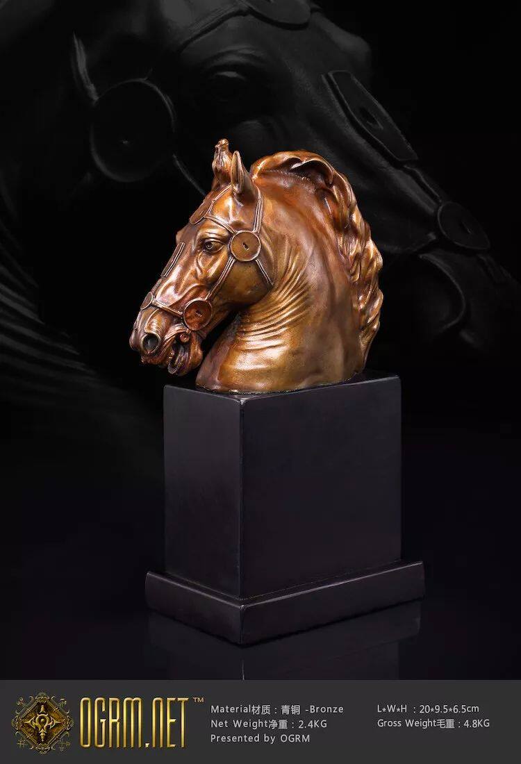 奥格瑞玛文艺复兴时期马可奥勒战马青铜马头摆件摆件