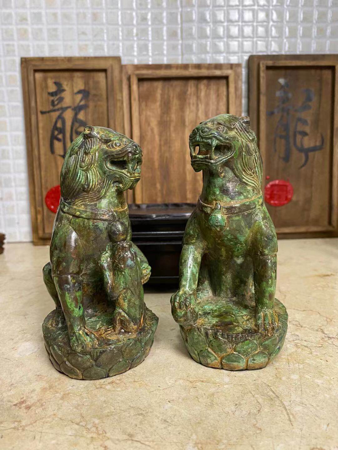 大明青铜狮子复制品全身摆件手把茶宠香宠摆件