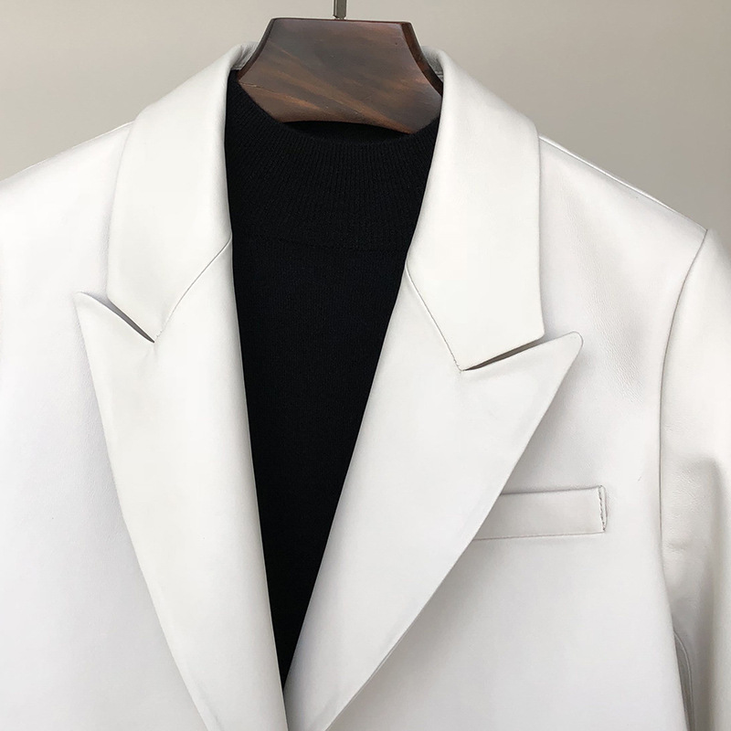 羊皮白色皮衣上衣海宁春季新款西装领真绵羊皮衣