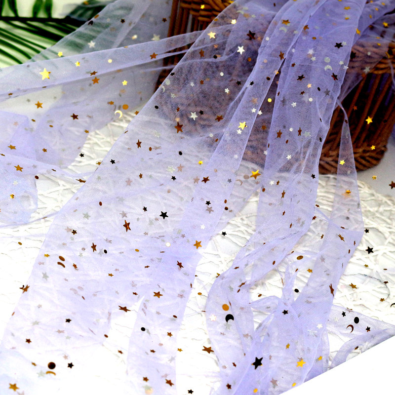星月亮片网纱布料拍美甲背景布纱帘闪片透明纱布蕾丝细孔透气网纱