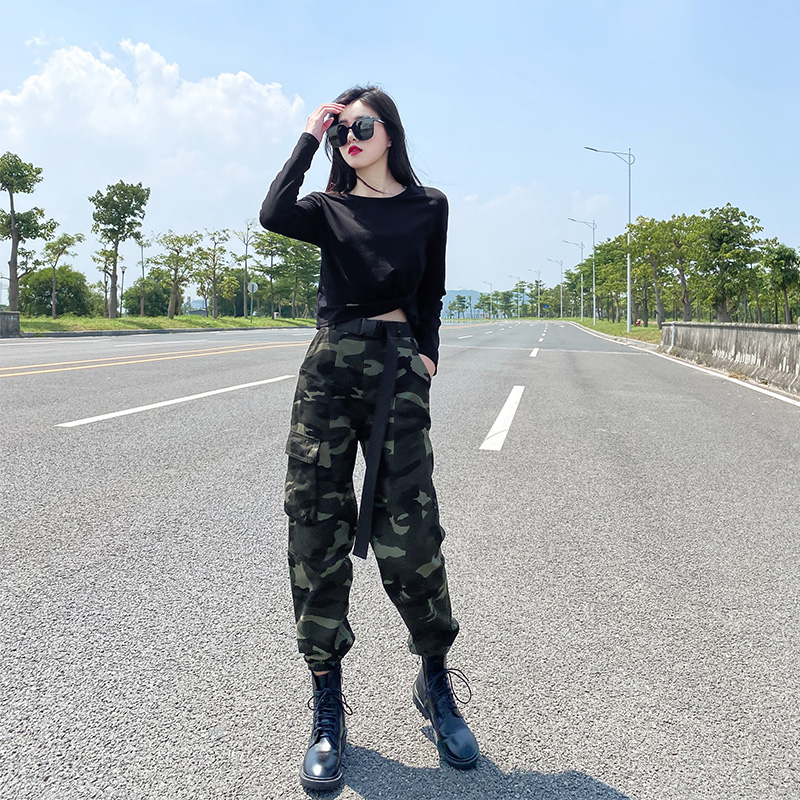 炸街迷彩工装裤套装女春秋2022新款潮减龄显瘦休闲时尚运动两件套