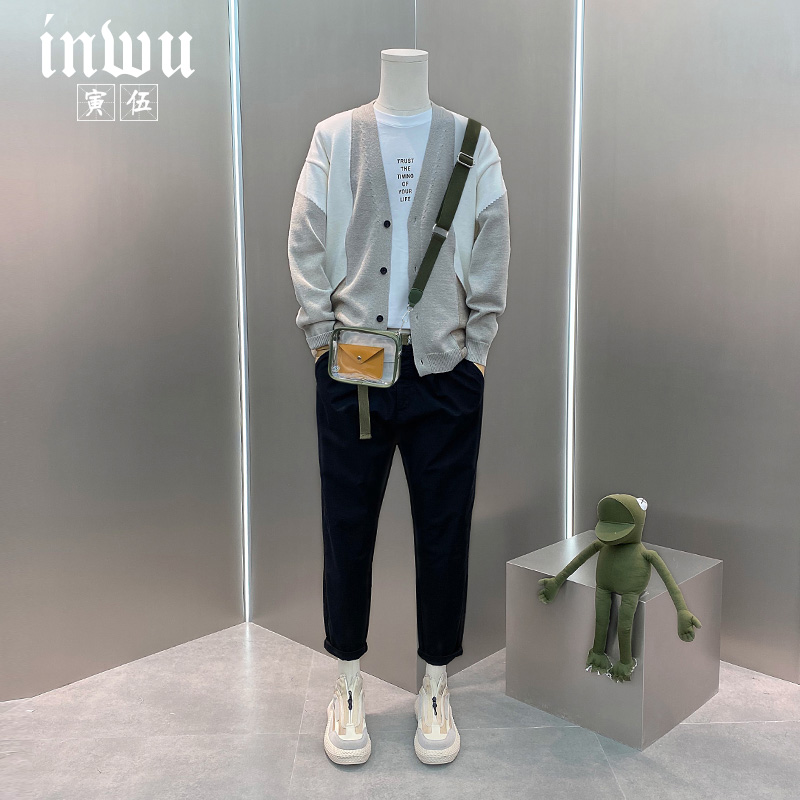 INWU欧洲站开衫男针织衫秋季新款韩版潮流百搭修身毛衣休闲外套薄