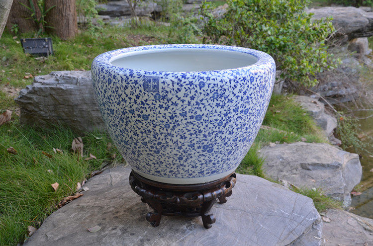 鱼缸水族箱景德镇陶瓷鱼缸特大号创意花盆艺术生态金鱼缸乌龟缸-mc母