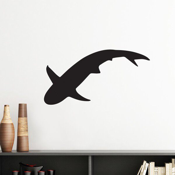 蓝色海洋鲨鱼凶猛图案贴纸剪影背景墙装饰画可移贴画贴纸