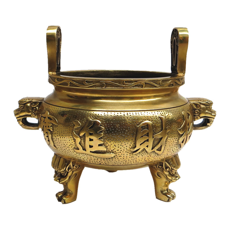 开光纯铜关公文武财神供佛香炉三足双耳仿古鼎炉宣德佛道家用大号