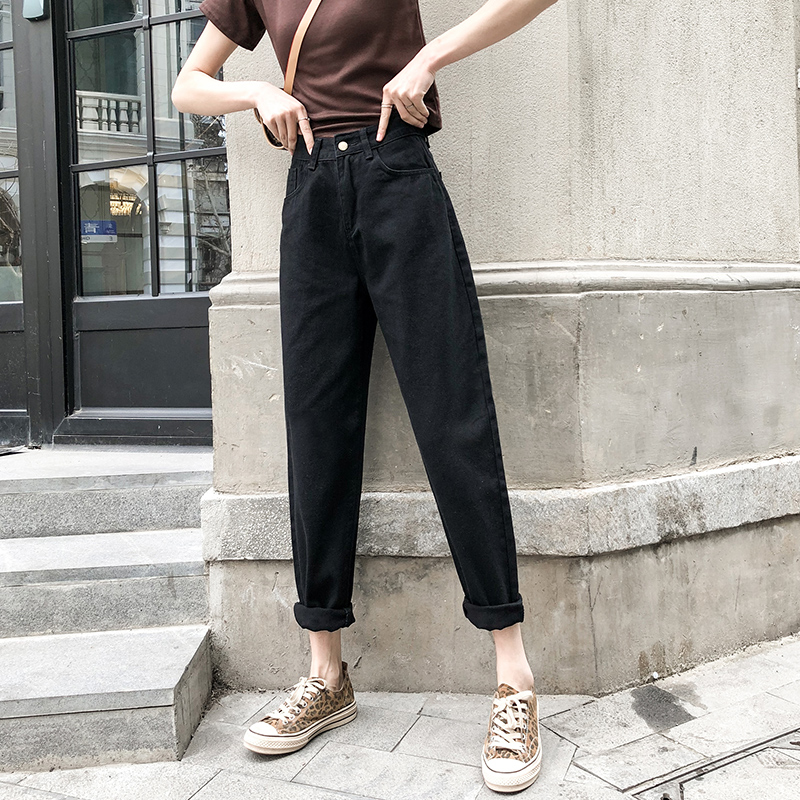 牛仔裤女直筒宽松休闲2022年春秋新款高腰显瘦百搭哈伦萝卜老爹裤