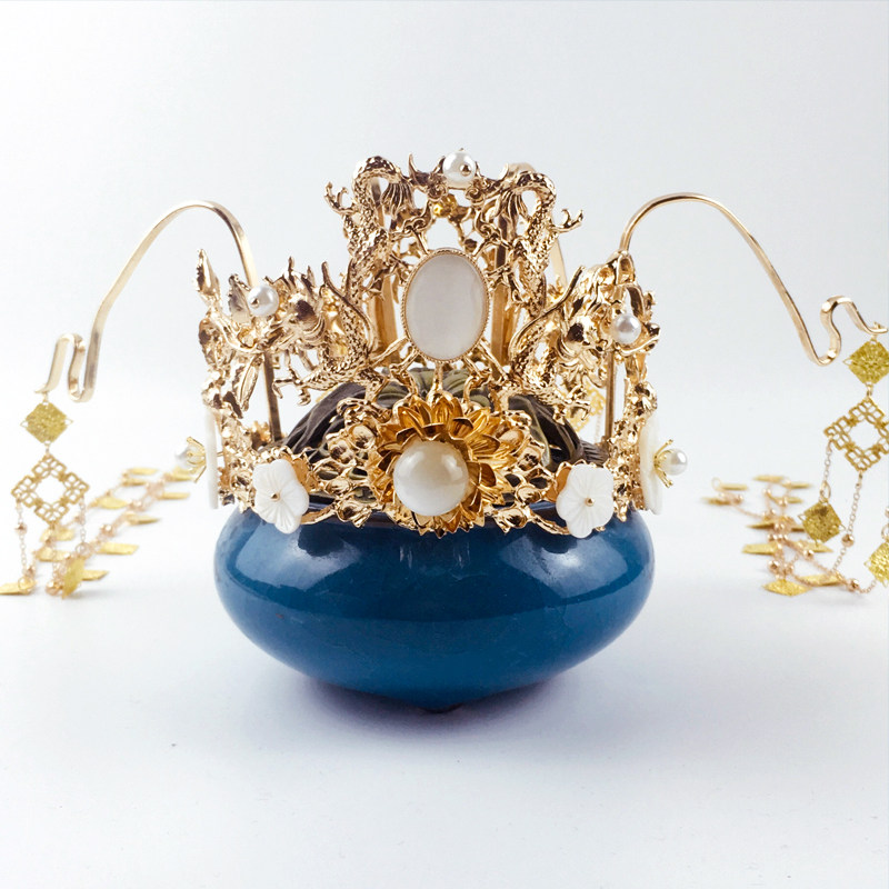 结婚古风圆冠流苏长流头饰服秀司司服汉冠汉发饰