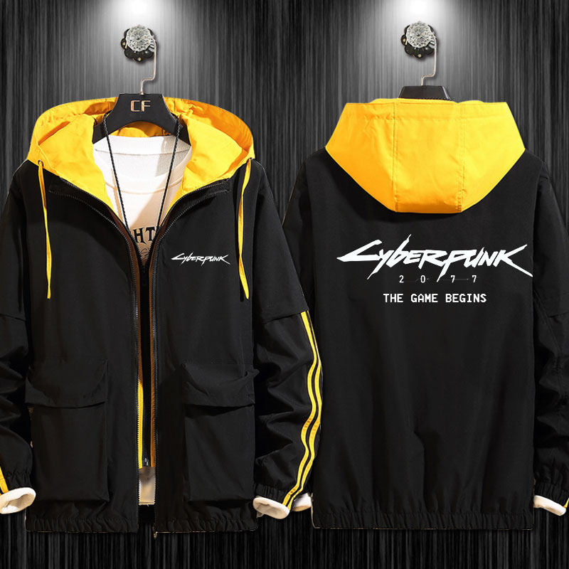 赛博朋克2077衣服夹克游戏周边带帽外套男2019春秋新款宽松印花