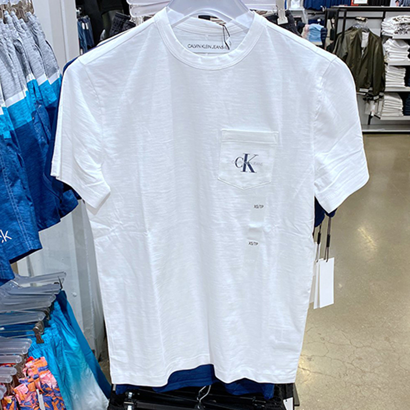 CK Calvin Klein 美国 男士竹节纯棉签名胸兜圆领短袖T恤 41VP215