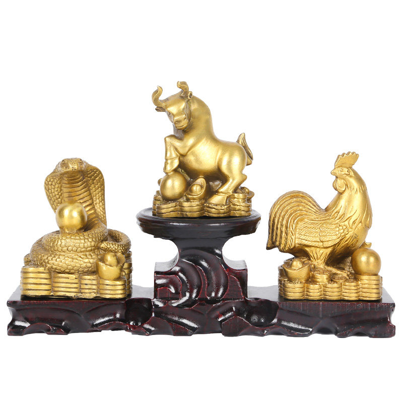 纯铜蛇鸡三合三合贵贵人招财转运摆件巳酉蛇形摆件