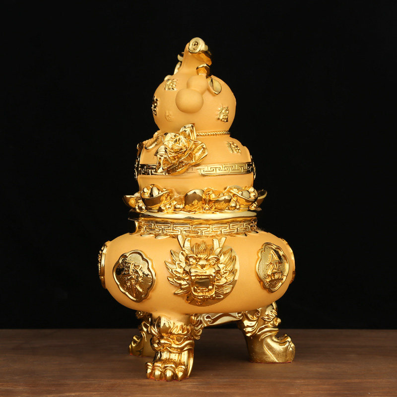 2022虎年吉祥物金福聚宝摆件招财聚宝盆葫芦办公室摆件