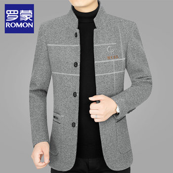 ເສື້ອຂົນແກະຜູ້ຊາຍ Romon ດູໃບໄມ້ລົ່ນແລະລະດູຫນາວ woolen coat stand collar jacket ຊັ້ນກາງຂອງຜູ້ຊາຍໄວກາງຄົນ