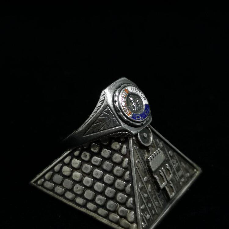 1940s二战时期美国华盛顿特区海陆空三军纯银古董戒指