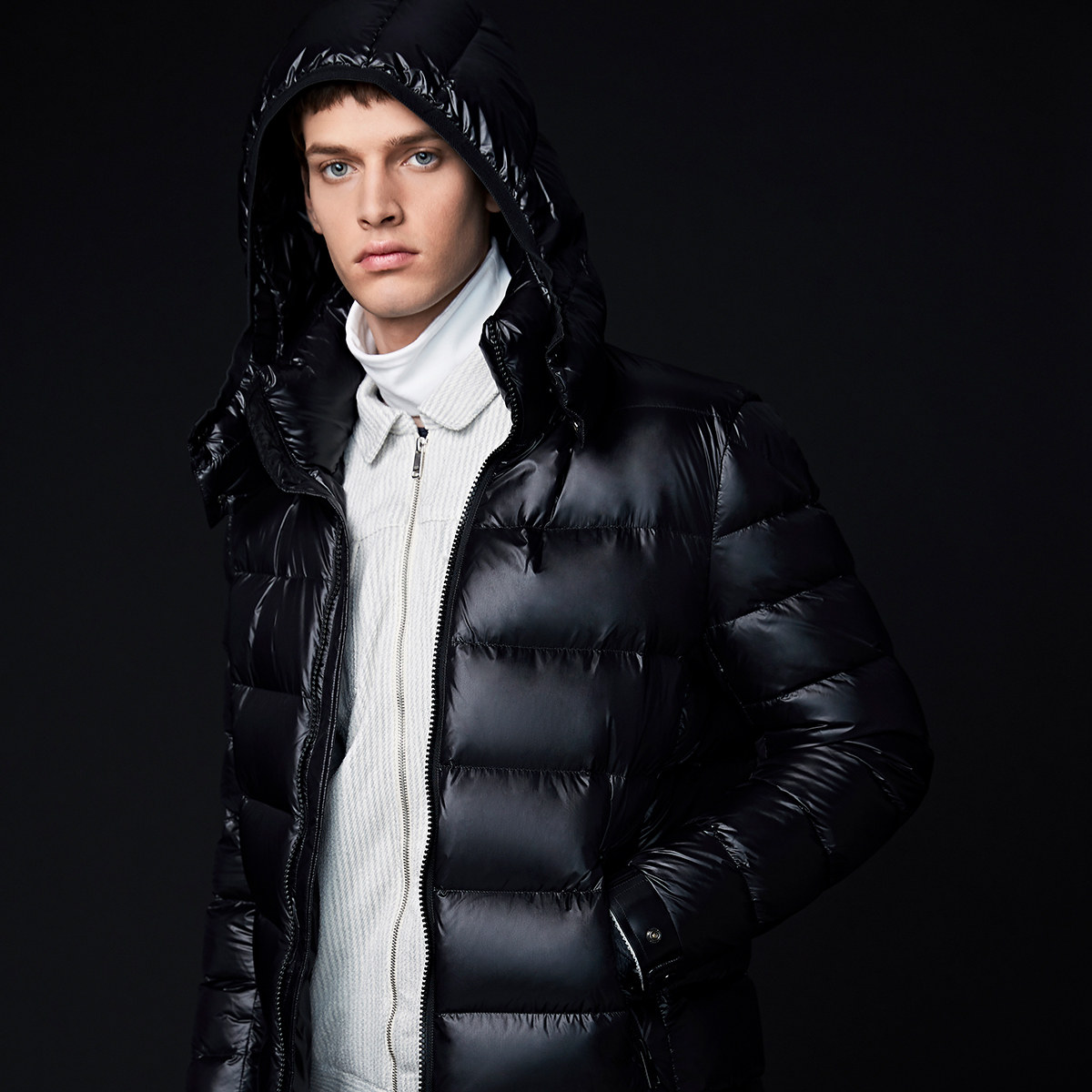 蒙口 羽皇中长款羽绒服男加厚防风亮面鹅绒服大码冬季羽绒服男