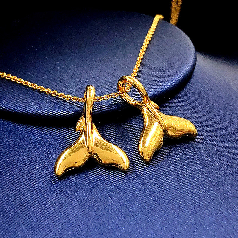 黄金项链女款足金鱼尾吊坠5d硬金本命年转运颈饰