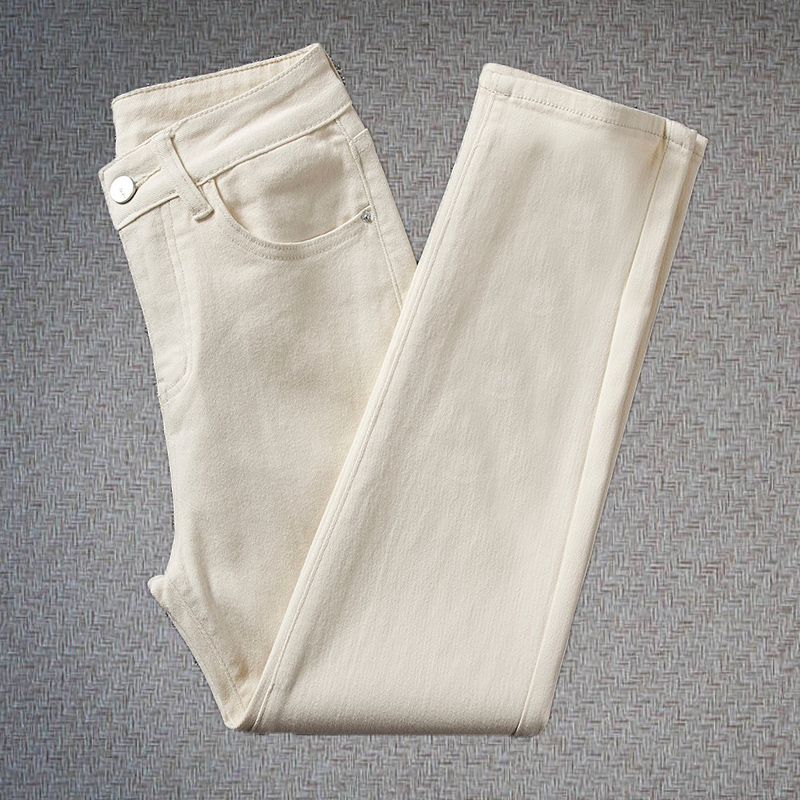 杏色高腰直筒牛仔裤女2022春季新款宽松显瘦小个子八九分烟管长裤