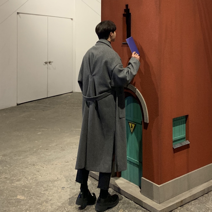 毛呢大衣男长款宽松帅气过膝冬季男士风衣外套男羊绒大衣韩版潮流