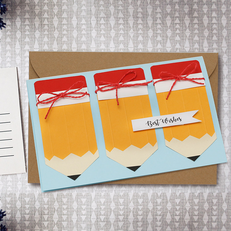 中国国风铅笔贺卡毕业老师男女生日礼物手写贺卡