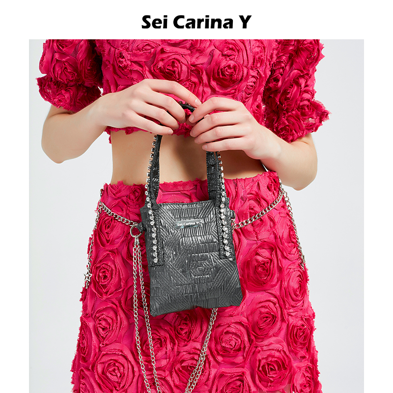 SeiCarinaY钻链暗纹手拎包女夏新品流行气质百搭女士斜挎包休闲
