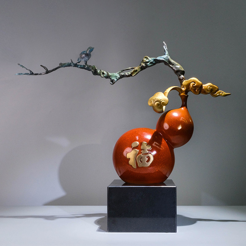 铜金中式铜雕装饰办公室玄关客厅岁月新中式摆件摆件