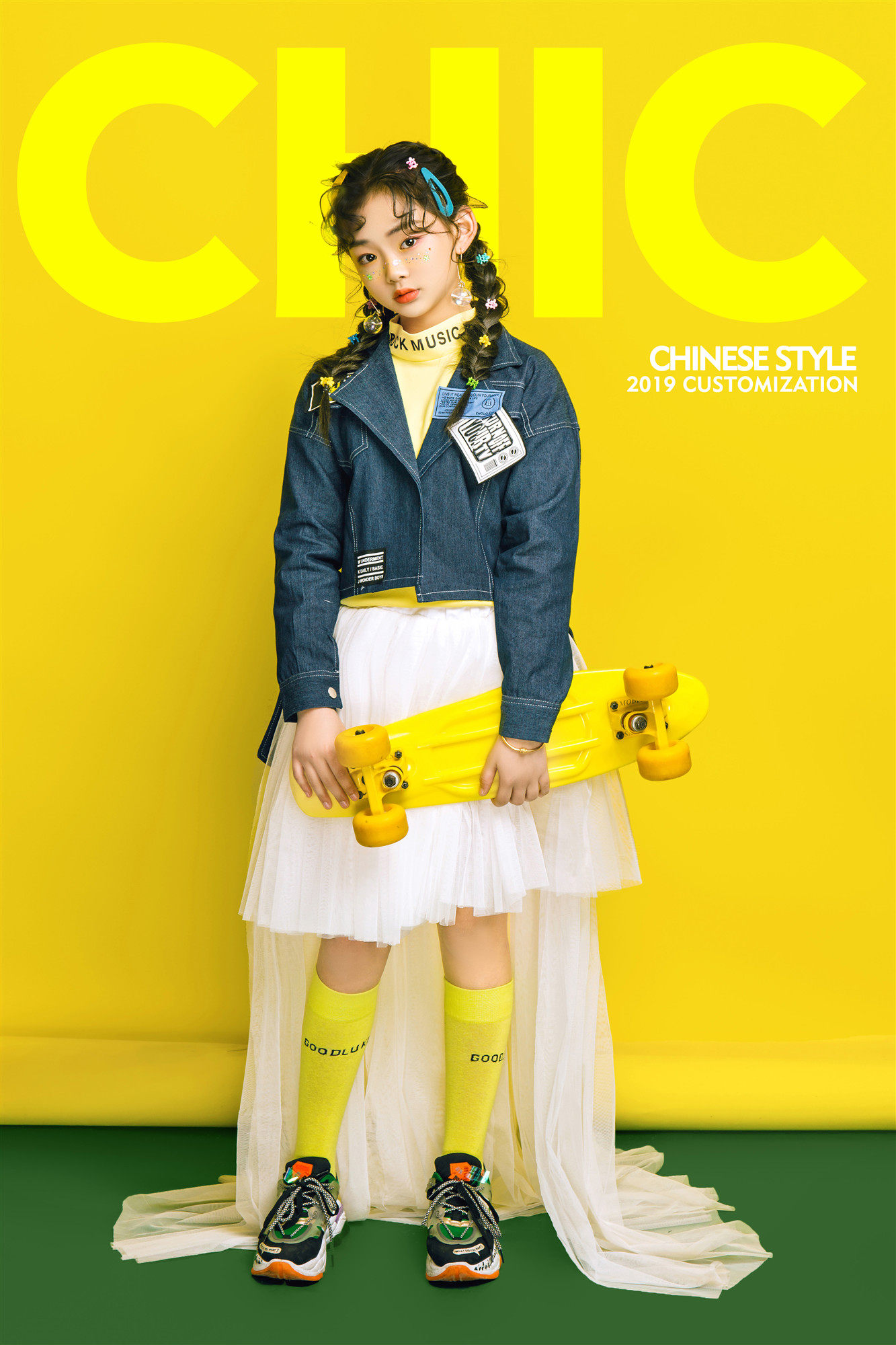 新款儿童摄影服装时尚潮童女孩影楼拍照写真牛仔影楼服装